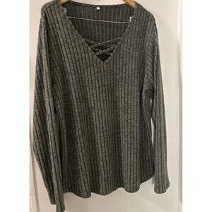 Women’s Gray Rayon Blend Criss Cross Top Long Sleeve Shirt  Size XL Unbranded